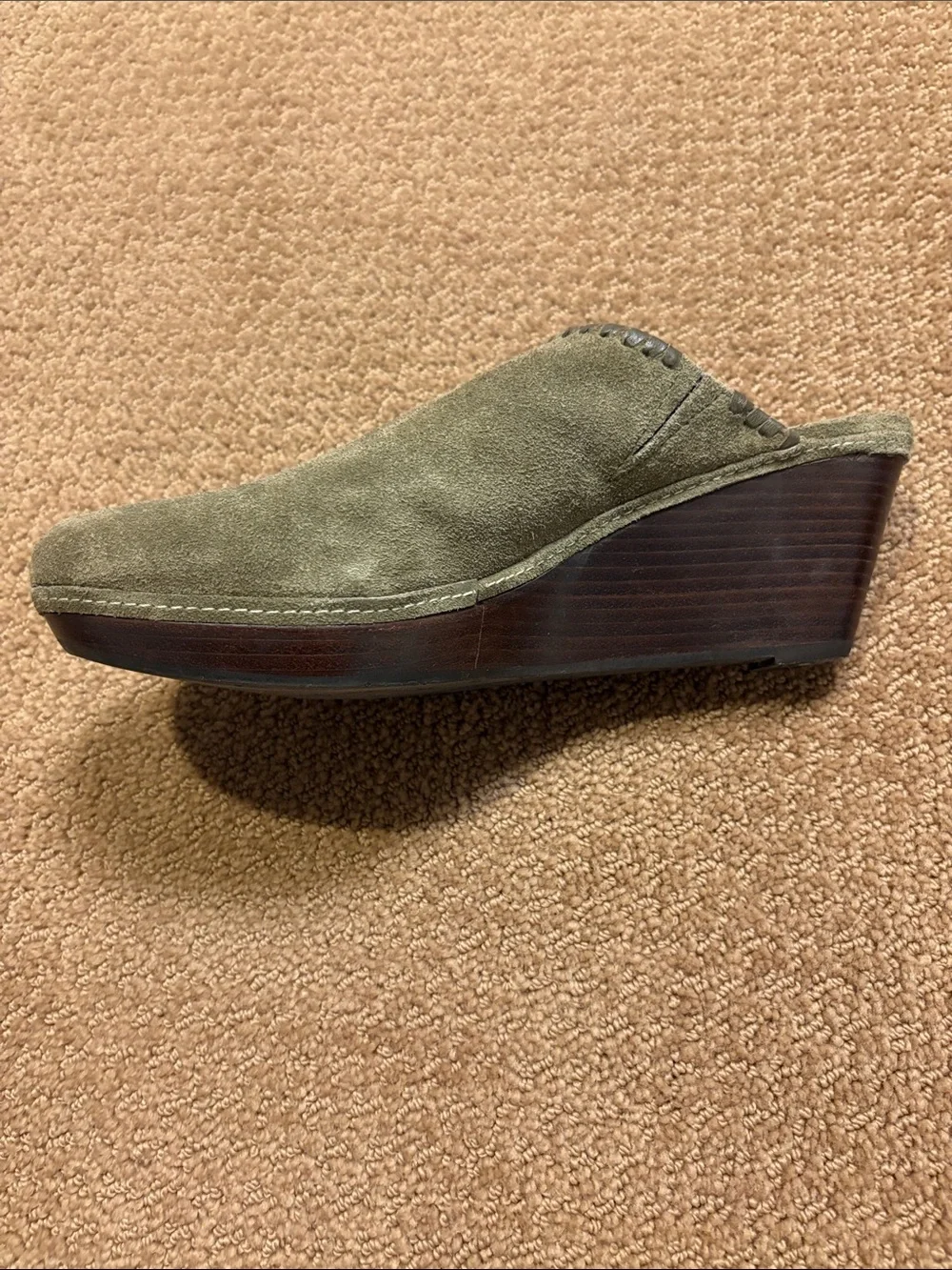 Jack Rogers Olive Green Suede Slip-On Mules